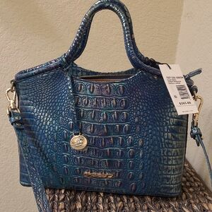 NWT Brahmin Dragon Small Elaine. Blue Green Crocodile Embossed Handbag